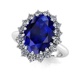 Princess Diana Kate Middleton Statement Platinum Plated Cubic Zirconia Ring in 2 Colors, Gift for Her (Blue, 6)