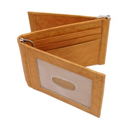 AG Wallets Men's Cowhide Trifold/Bifold Double Money Clip Wallet (Z Money Clip) (Tan Outside ID)