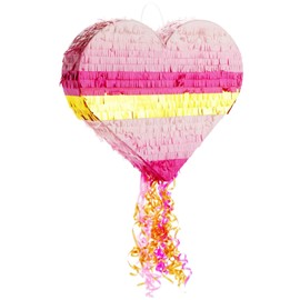 Sparkle and Bash Pull String Heart Pinata - Pink & Gold Ombre - 16 x 13 x 3 in - Easy-Fill Corrugated Design - Birthday Pinata for Party Decorations & Supplies
