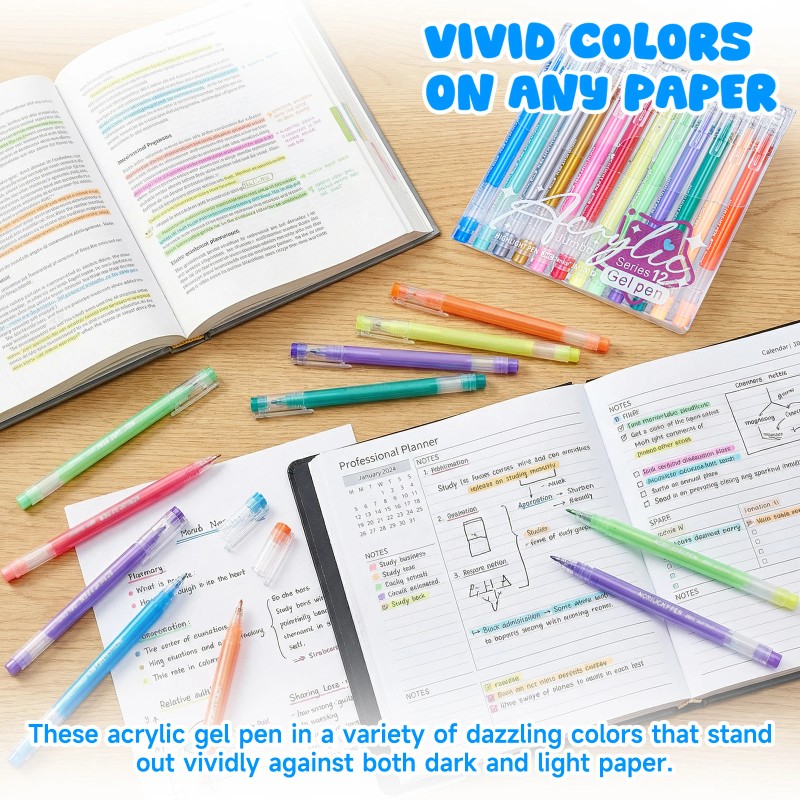 Acrylic Gel Pens, 1.0mm Fine Point Gel Paint Pens for