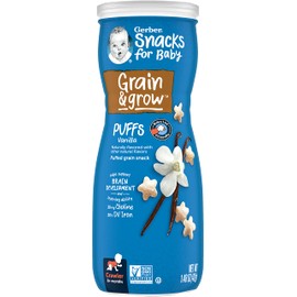 Gerber Snacks for Baby Grain & Grow Puffs, Vanilla, Puffed Grain Snack for Crawlers, Non-GMO Baby Snack, Baby-Led Friendly, 1.48-Ounce Canister (Pack of 3)