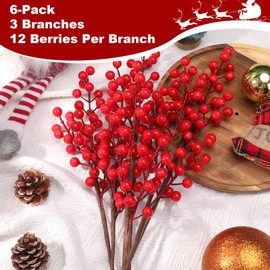 LMOMSS Christmas Holly Flowers Picks,30 Pack Artificial Red Berry Stems,8.27 Inch Red Berries Floral Crafts for Christmas Tree Wreath Decorations Wedding Holiday New Year Home Decor