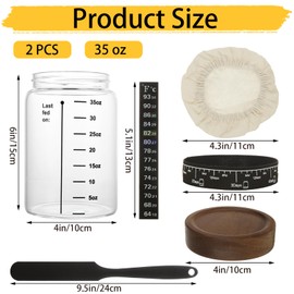 YAYODS 2 Pack Sourdough Starter Jar Kit, 35oz/1000ml Sourdough Jar with Date Marked Feeding Band, Thermometer, Dough Scraper, Cloth Cover & Bamboo Lid, Wide Mouth Sourdough Jars for Bread Baking