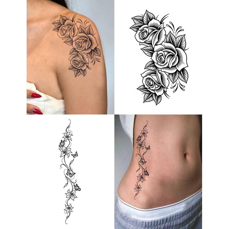 UBICA Floral Semi Permanent Tattoo Realistic Rose Temporary Tattoo 2
