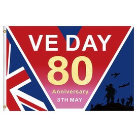 VE Day 80th Anniversary Flag 144 × 96 cm, Large Flag Decorations for 2025 VE Day 80th Anniversary Flag Bunting Celebration, Celebration 80 Years Victory In Europe Banner for Celebrate Decoration（D）