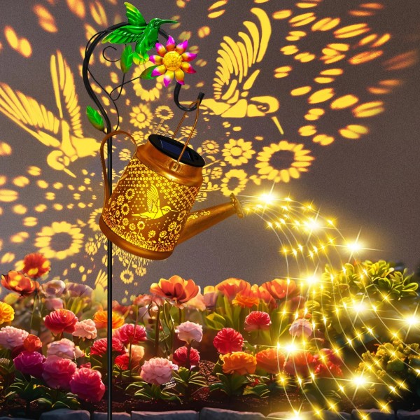 Ostritec Hummingbird Solar Watering Can Lights Outdoor Waterproof Garden Lanterns