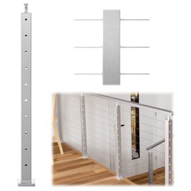 Muzata Cable Railing Post 36 Inch 36"x2"x2" Level Drilled Surface Mount Brushed T304 Stainless Steel Cable Railing System Kit Indoor Outdoor with Paper User Guide PS01 LH4S