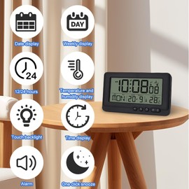 Behogan Digitaler Funkwecker: Digitaler Funkwecker mit Thermometer, Wecker Digital mit Zwei Weckzeiten,Funkuhr Digital mit Hintergrundbeleuchtung, Datum,Wochentag,Temperatur, Schlummerfunktion