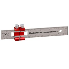 Woodpeckers Paolini Pocket Rule, Stainless Steel, 6 Inch, Woodworking Ruler with Sliding Stop, Vertical End Scale, Scribing Notch, Engraved Scales