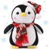 Threan 8 Inch Christmas Plush Penguin Toy Christmas Penguin Stuffed Animal with Santa Hat and Scarf, Soft Plush Toy for Kids Boys Girls, Winter Party Favors Xmas Holiday Decoration