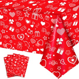 Valentines Table Cloth, 3pcs Valentines Day Tablecloth Set - Valentines Party Table Cover, Table Cover for Valentine's Day & Valentine's Day Love Heart Table Cover for Happy Valentines Day Decorations