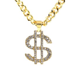 Weahre Dollar Sign Hip Hop Rapper Men's Necklace Rhinestone Pendant Gold Chain Jewelry for Rap Gangsta