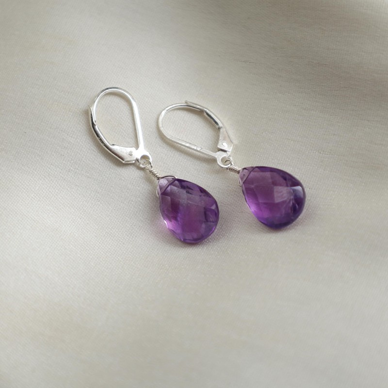 GemInspire Purple Amethyst Pear Shape Tear Drop Earrings Suspended with