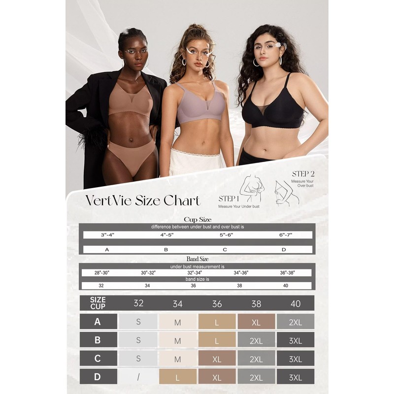 Vertvie Womens Seamless Wireless Bras No Underwire Comfortable Deep V