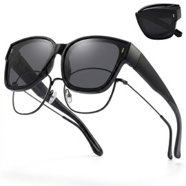 Yuriki Sunglasses, Over Sunglasses, Polarized Sunglasses, Foldable, Ultra Compact, UV400, Ultra Lightweight TR90 Frame, Wellington, Driving, Golf, Fishing, Sports, Unisex, Case Included, black