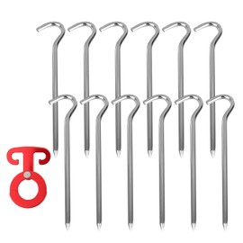 Quiltique 12 Pieces Tent Pegs with 1 Hook Loop, Aluminum Alloy Tent Peg for Camping Outdoor Picnic Hiking Fishing (Color : Silver)
