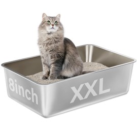 EGMEHOAD Stainless Steel Litter Box,XXL Metal Cat Litter Box for Big Cats 8IN Deep, Cat LitterBox High Sided Pet Toilet Easy to Clean,Cats Litter Pan for Adult Cats,Non Stick, No Smell