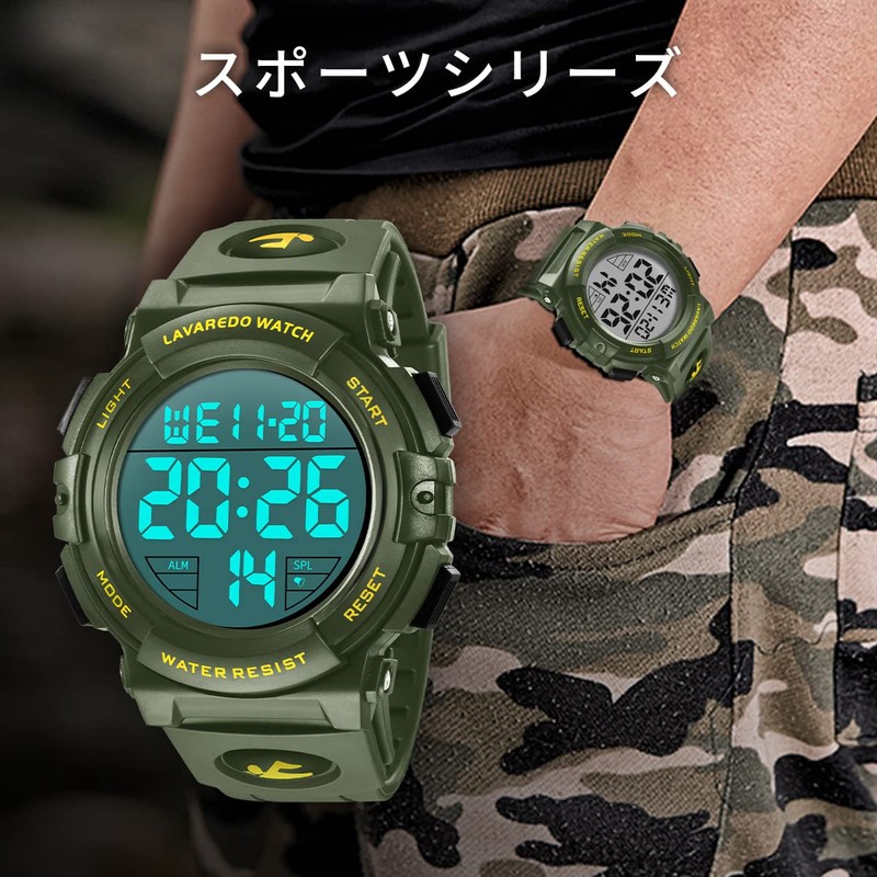 Wristwatch Men's Digital Sports Multifunction LED Display Outdoor Wristwatch, 03-black,