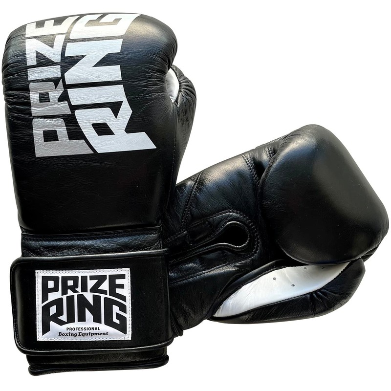 PRIZE RING "Professional SX" Boxing Gloves Genuine Leather Black (16oz)