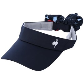 Coq Sportif QTCXJC22 Women's Sun Visor with Scrunchie, 3.5 inches (9 cm) Model) with Cosmetics Care Tape, Long Visor, Walking, Outdoor Sports, 2-Way, Includes Ribbon (BL), Comes with scrunchies (NV)