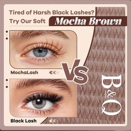B&Q Brown Lash Clusters Kit Natural Mochalash Clusters 01, Brown Eyelash Clusters Kit C-Curl Cluster Eyelash Extensions 8-16mm Wispy Lash Eyelashes Kit for Fair/Dark Hair(Mochalash 01 Set)