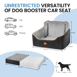 Dog Car Seat for Medium Dogs - Pet Car Seat with 2 Safety Straps & Waterproof Padding, Portable Pet Carrier for Cars, Trucks & SUVs, Comfortable Booster Bed for Pets Up to 55lbs (Black/Grey)