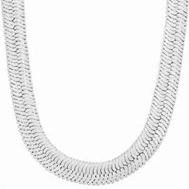 LIFETIME JEWELRY 9mm Flexible Herringbone Chain Necklace 24k Real Gold Plated (16 inches, White Gold)