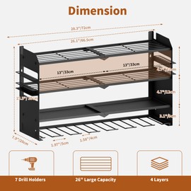 NINAT Power Tool Organizer Wall Mount - 4 Layers Storage Rack with 7 Drill Holders for Drills Cordless Tools. Heavy Duty Utility Racks Garage Organizer Storage for Workshop Shed Basement - 28 Inches