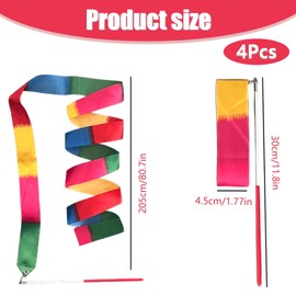 YJSDDNTY Pack of 4 Dance Bands Colourful Gymnastics Band with Rod 2 m for Children Girls School and Home Play Outdoor Playground Colour