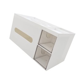 IWOWHERO Multi Functional Desktop Tissue Box and Phone Holder Plastic Napkin Container for Home and Office and Dirt Resistant Storage White
