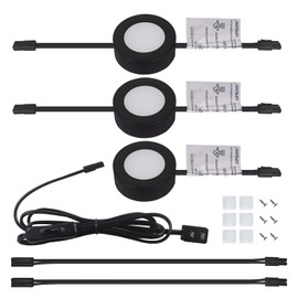 LUMILAND Wired LED Puck Lights 120V (2.7Wx3) Plug-in Lighting Warm White, LED Cabinet Light for Kitchen Can Be Surface Mount or Recess Mount, Black
