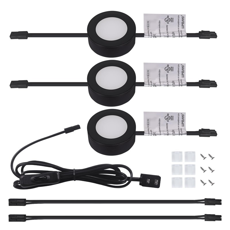 LUMILAND Wired LED Puck Lights 120V (2.7Wx3) Plug-in Lighting Warm
