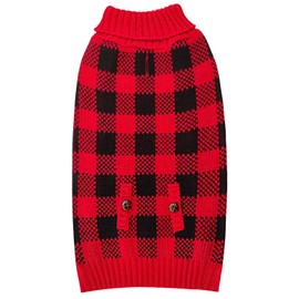 KYEESE Christmas Dog Sweater for Small Dogs Buffalo Check with Leash Hole Turtleneck Dog Cable Knit Dogs Sweaters Pullover Dog Christmas Outfit for Cold Weather