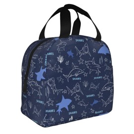VIELEGELD Sharks Lunch Bag, Reusable Insulated Lunch Box Large Capacity Meal Tote for Kids Women Men Cooler Bag, Durability of Lunch Tote for Work School Picnic Travel, Line Sharks…