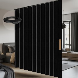 100% Blackout Accordion Room Divider Curtains - with Flexible Ceiling Track Total Privacy Sound Proof Curtains Suitable for Bedroom Patio Sliding Door(Black, W180 x L84, 1 Pack)