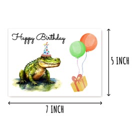 SNMDesigns Alligator Birthday Card - Alligator With Bday Hat - Fun Animal Card - 5 x 7 inches