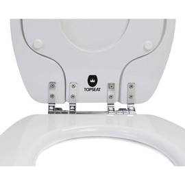 TOPSEAT TinyHiney Potty Round Toilet Seat, Adult/Child, w/Chromed Metal Hinges (White)
