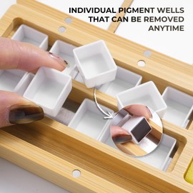Fuumuui Watercolor Palette Box, Burlywood Palette Kit with Cover, 24 Empty Removable Half-pan Grids, Dual Tip Travel Brushes, for Watercolor Gouache Color Mixing, Pure White Palette for Painting
