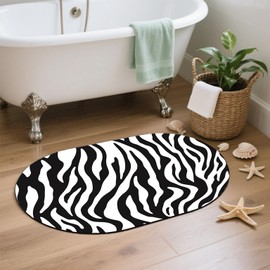 YNXTYB Oval Bath Mat Abstract Black and White Zebra Diatomaceous Mud Mats with Rubber Backing Ultra Soft Washable 23.6"×15.7" Quick Dry Thin Bath Rugs for Bathroom Floor Bathtub Vanity Easy Care
