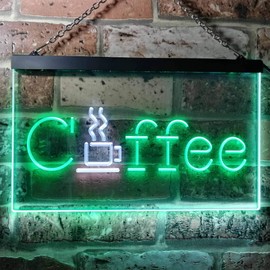 Coffee Cup Kitchen Café Display Dual Color LED Neon Sign White & Green 12" x 8.5" st6s32-i0361-wg