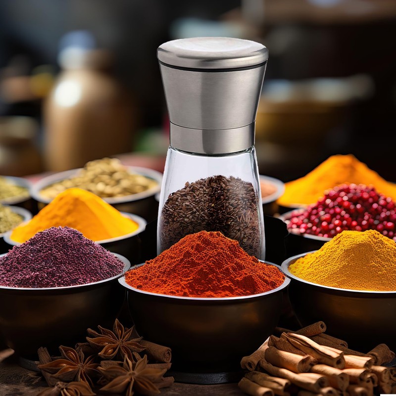 HIC Kitchen Adjustable Spice Grinder with Ceramic Mechanism, Set of