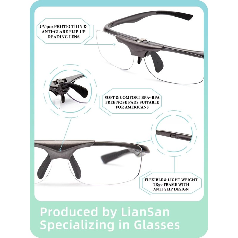 LianSan Flipped Up Reading Glasses for Men Durable Magnifying Readers