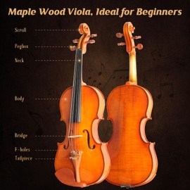 Ceciliec CVA-400 Viola, Solid Wood Viola with Case, Bow, Rosin, Musical Instrument Acoustic Violas Set for Adults, Beginners Students, 12 Inch