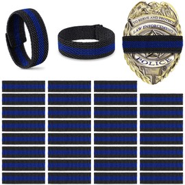 Yinder 30 Pieces Police Mourning Band Stripe Funeral Honor Guard Elastic Straps Police Officer Badge Mourning Twill Band (Black with Blue)