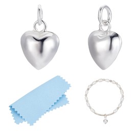 BENECREAT - Colgante de corazón de plata de ley 925, pequeño dije de corazón hinchado con anillo de salto para joyas, collares, proyectos de bricolaje, Plata, No es una piedra preciosa