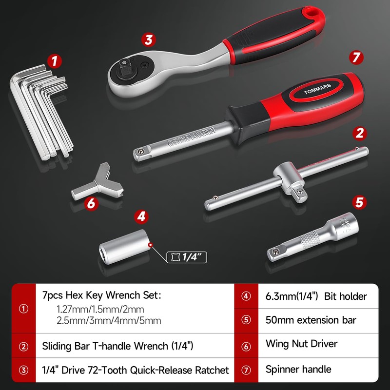 TOMMARS 130PCS Mini Ratchet Set,1/4 Inch Socket Ratchet Wrench Set