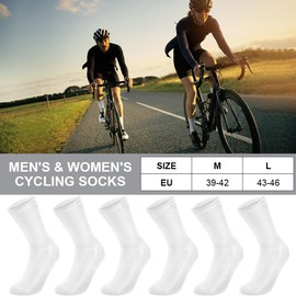 HAGOT Men's & Women's Road Cycling Socks, Half Height Cycling Socks, Padded Road Bike Socks, Lightweight Summer Cycling Socks, Breathable, Unisex, #1 White, 39 - 42