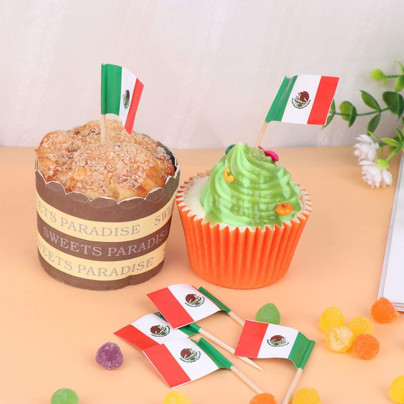 NUOBESTY 100pcs Mexico Flag Mexican Toothpicks Flags Small Toothpick Cocktail