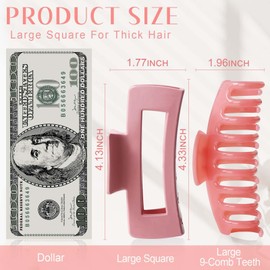 TOCESS 4.33 Inch 8 Pack Jumbo Claw Clips for Thick Hair Women, Non-Slip Matte Black & Bright Jelly Pink Large Rectangle Hair Clamps for Girls with Wavy or Curly Hair in Vacation, Gym, or Home