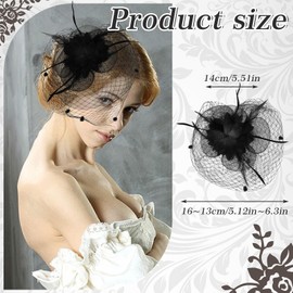 Sibba Fascinator Hat Flowers Pill Box Hat Tea Party Clip Headwear Cocktail Mesh Feathers Headband Hair Accessories for Party Church Wedding, 1 piece - black